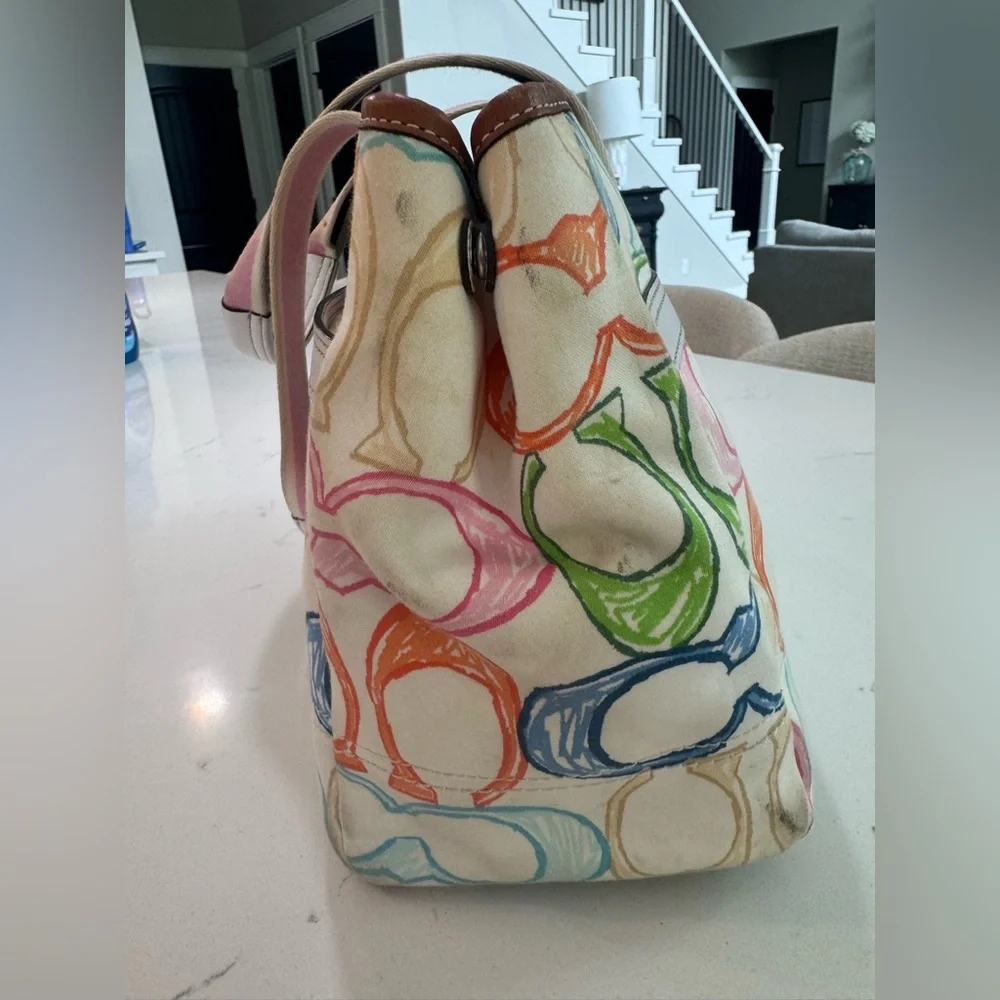 Coach Multicolor Scribble Signature Canvas Tote with Pink Accents - Picture 5 of 11